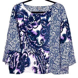 Habitat Crinkle Top Blue Patchwork Floral Womens Medium Batik Cotton Popover